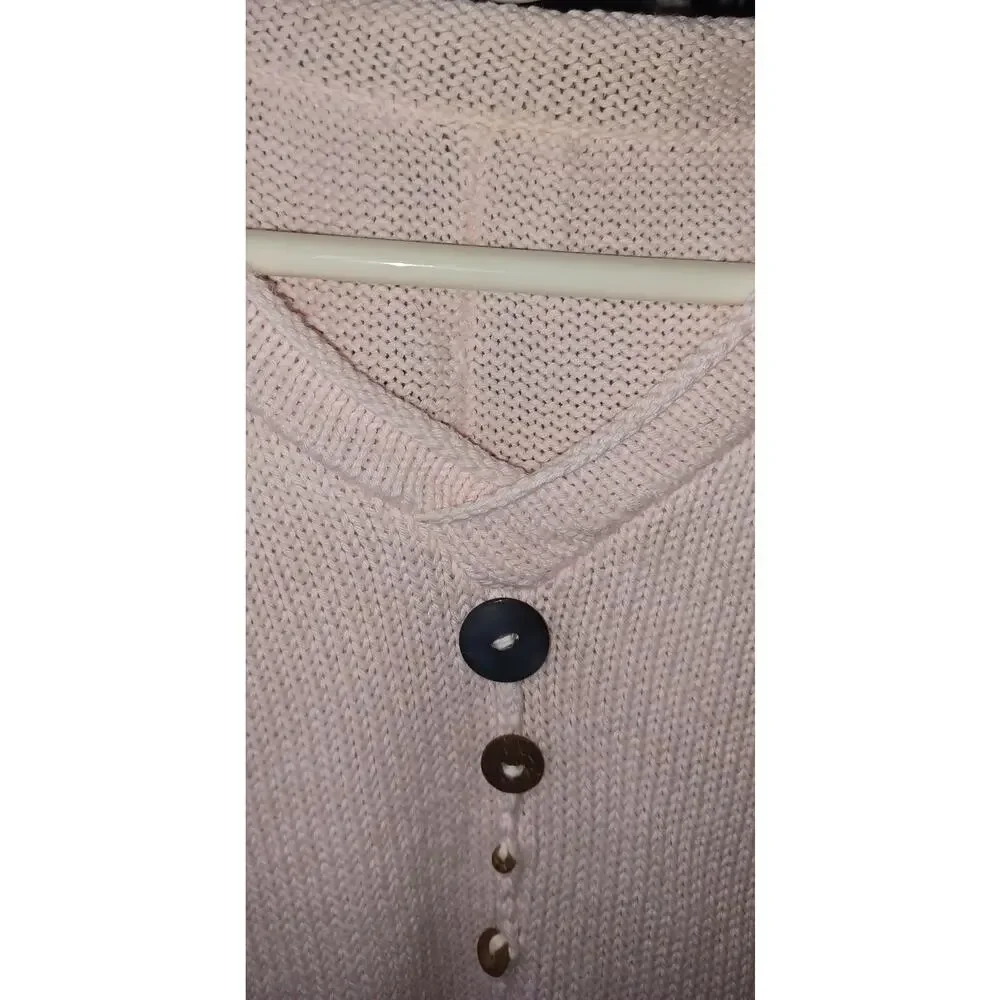 Petal Pink Hand Knit Sweater Women's XL Button Accents Exposed Seams Boxy Fit - Picture 5 of 5